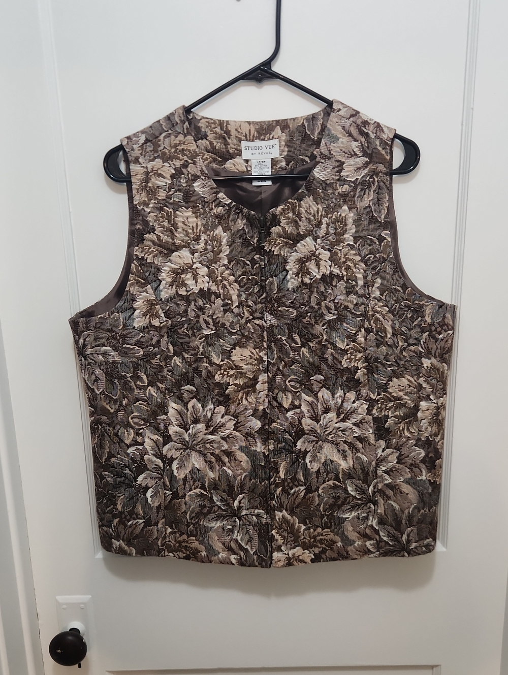 Vintage Floral Jacquard Tapestry Zip Front Vest Size Large
